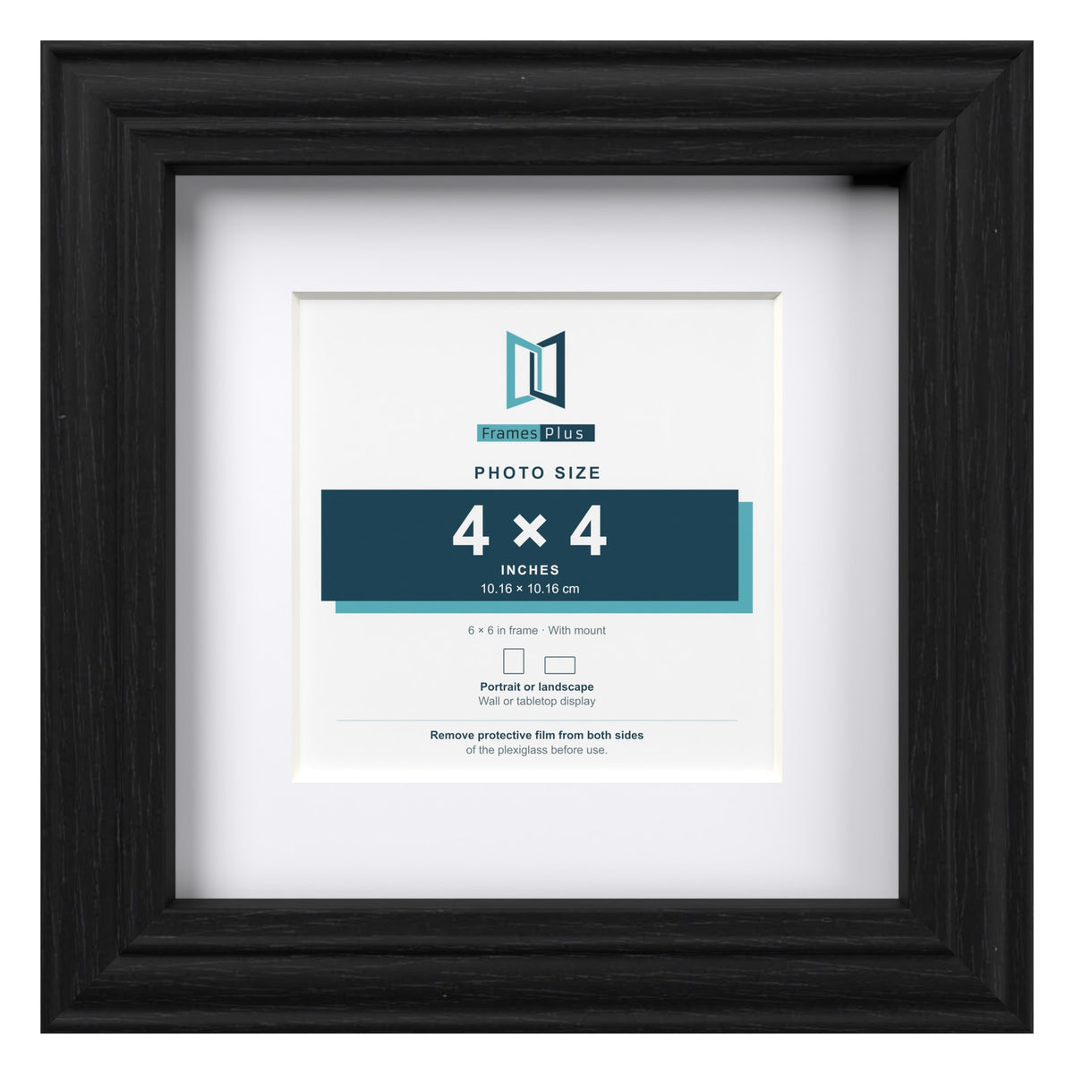 Devon Black 6 x 6 inch picture frame with a white mount for a 4 x 4 inch photo