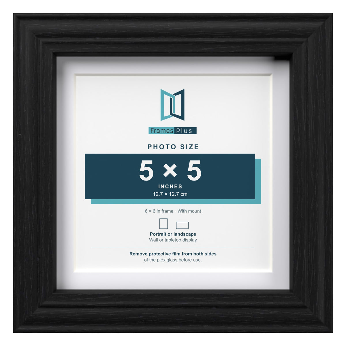 Devon Black 6 x 6 inch picture frame with a white mount for a 5 x 5 inch photo