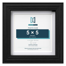 Devon Black 6 x 6 inch picture frame with a white mount for a 5 x 5 inch photo
