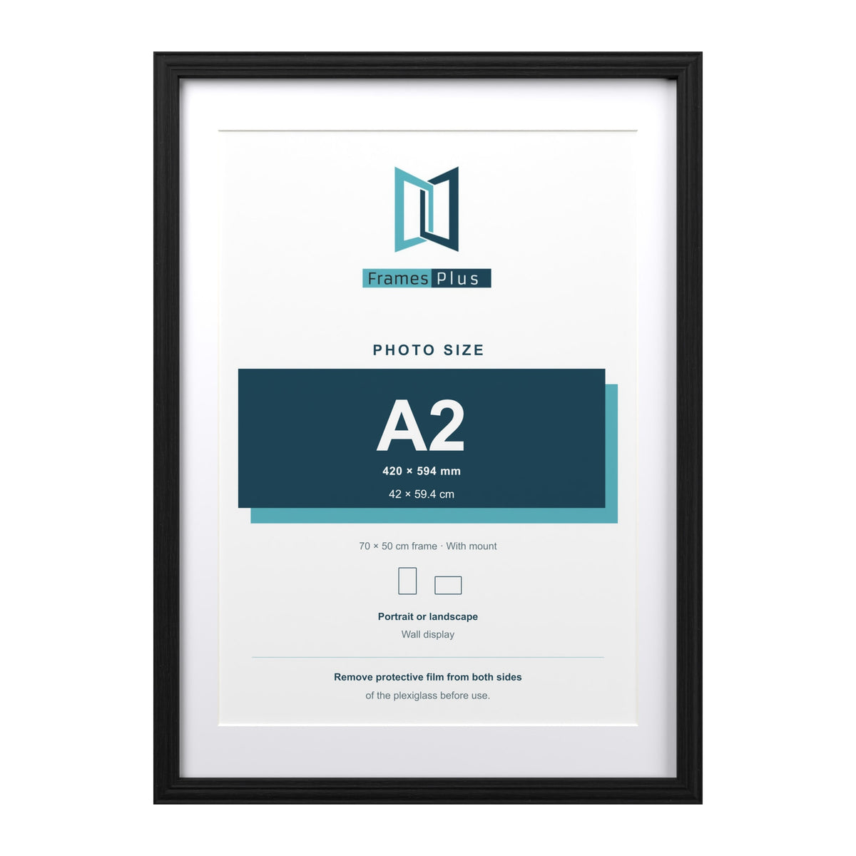 Devon Black 70 x 50 cm picture frame with a white mount for an A2 photo