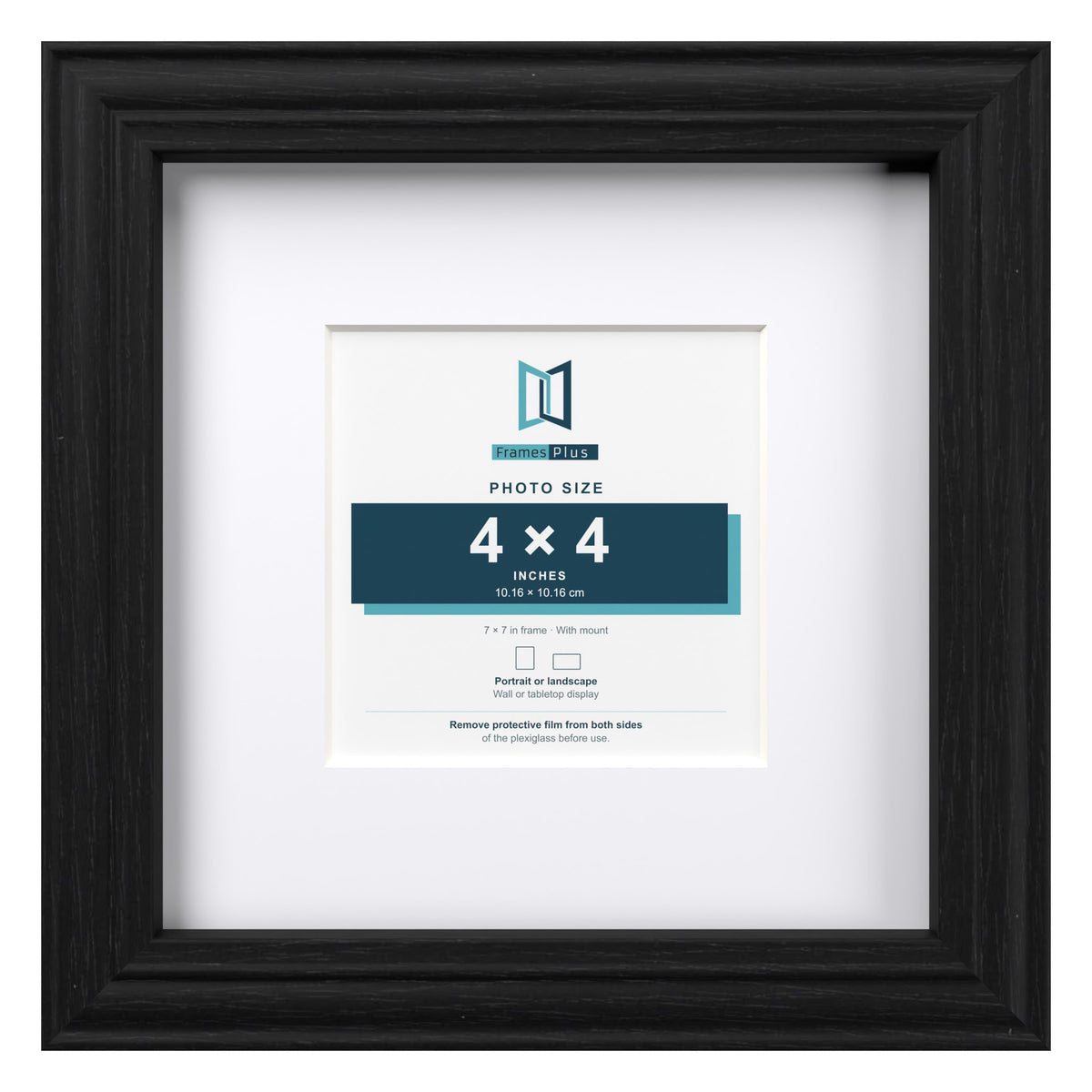 Devon Black 7 x 7 inch picture frame with a white mount for a 4 x 4 inch photo