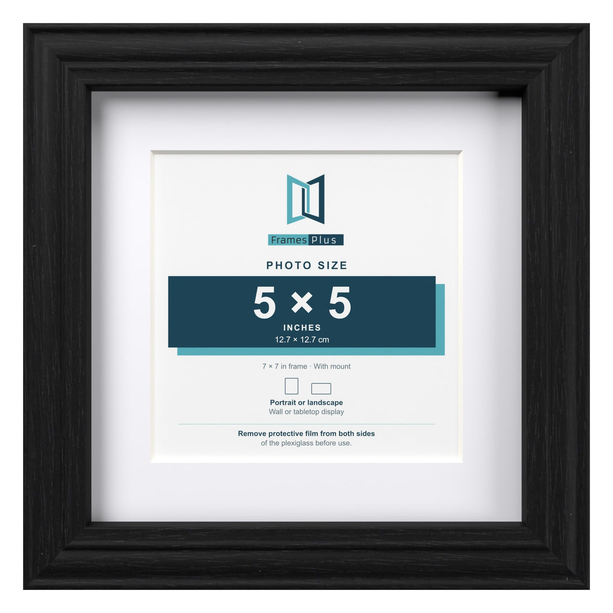 Devon Black 7 x 7 inch picture frame with a white mount for a 5 x 5 inch photo