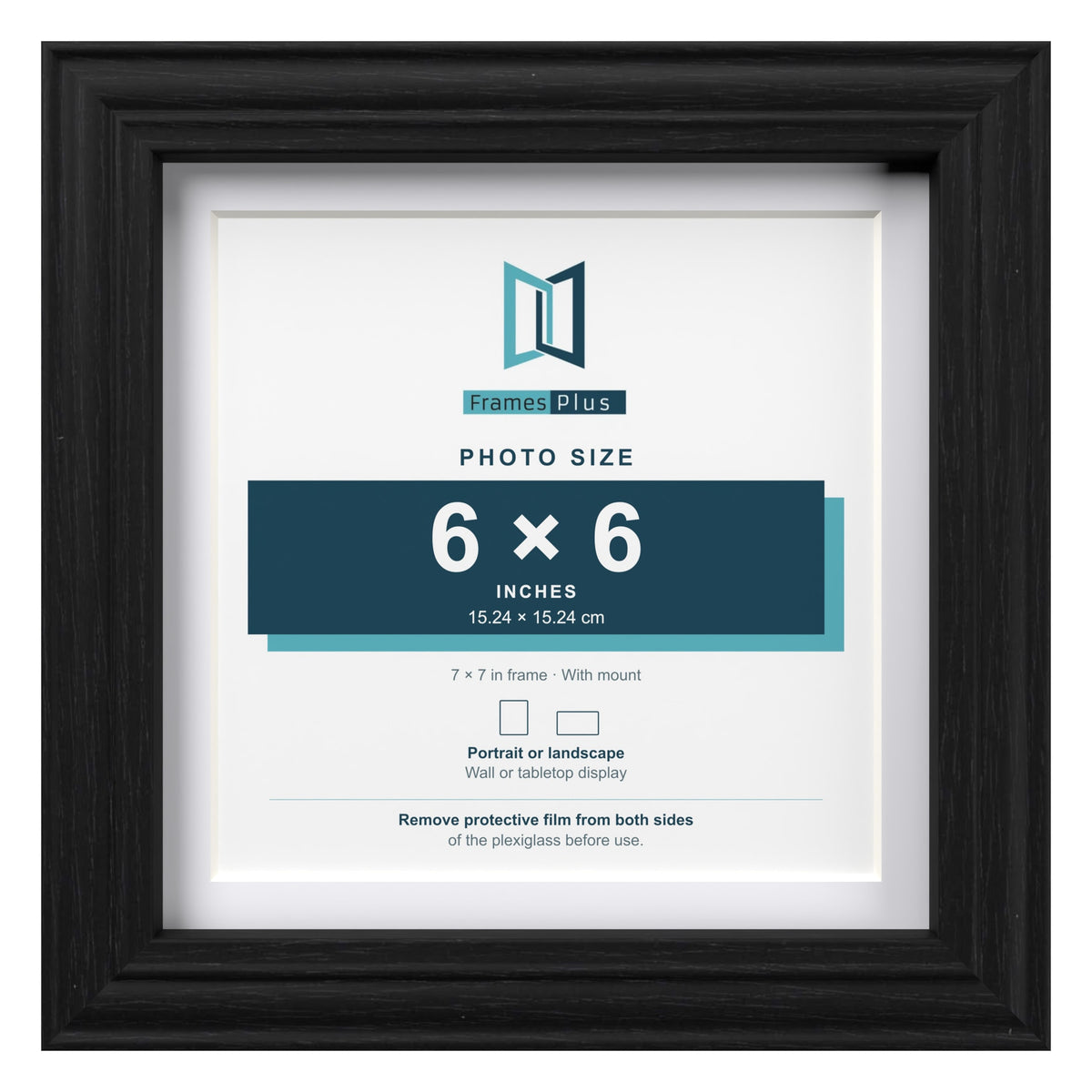 Devon Black 7 x 7 inch picture frame with a white mount for a 6 x 6 inch photo
