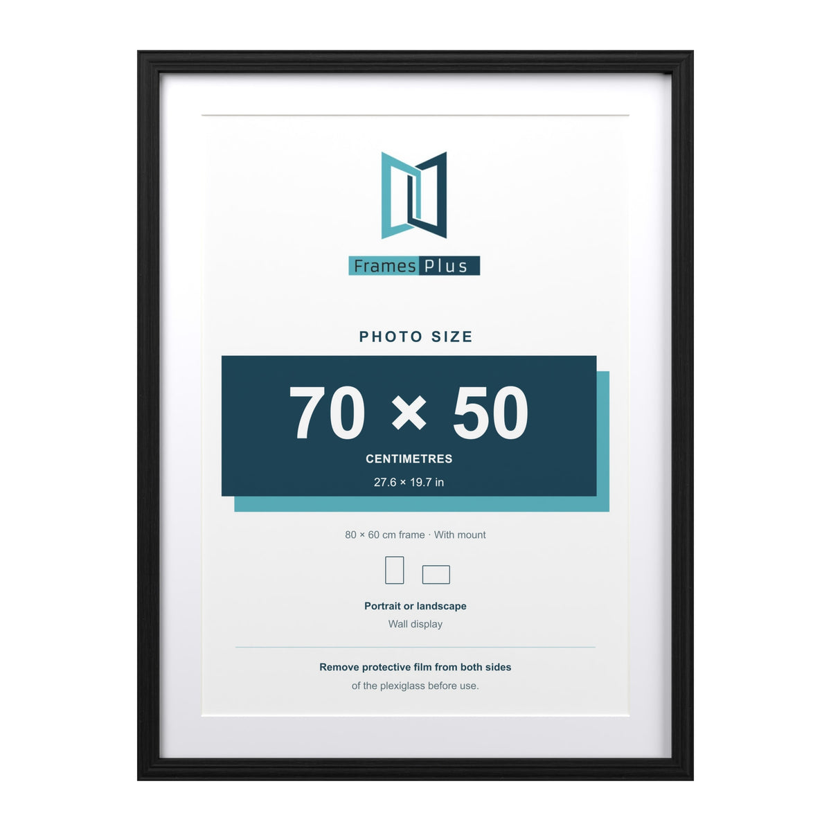 Devon Black 80 x 60 cm picture frame with a white mount for a 70 x 50 cm photo