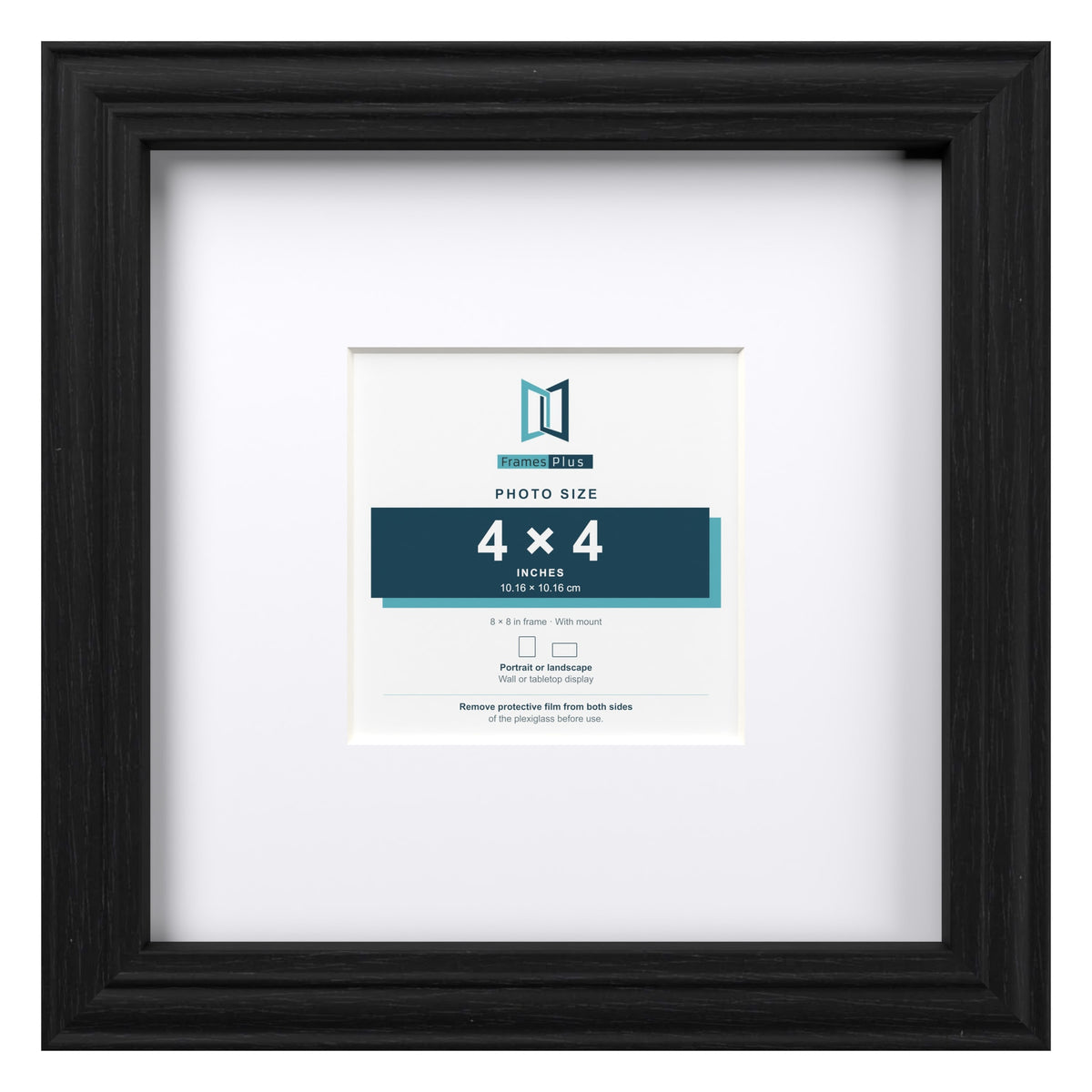 Devon Black 8 x 8 inch picture frame with a white mount for a 4 x 4 inch photo