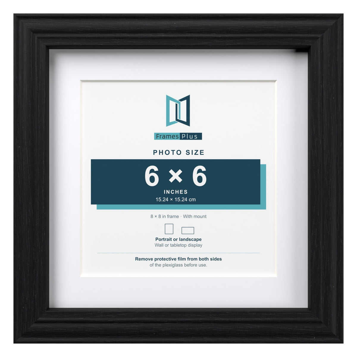 Devon Black 8 x 8 inch picture frame with a white mount for a 6 x 6 inch photo