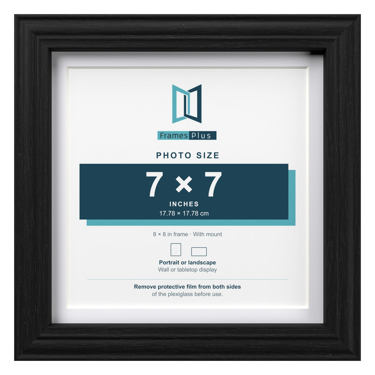 Devon Black 8 x 8 inch picture frame with a white mount for a 7 x 7 inch photo