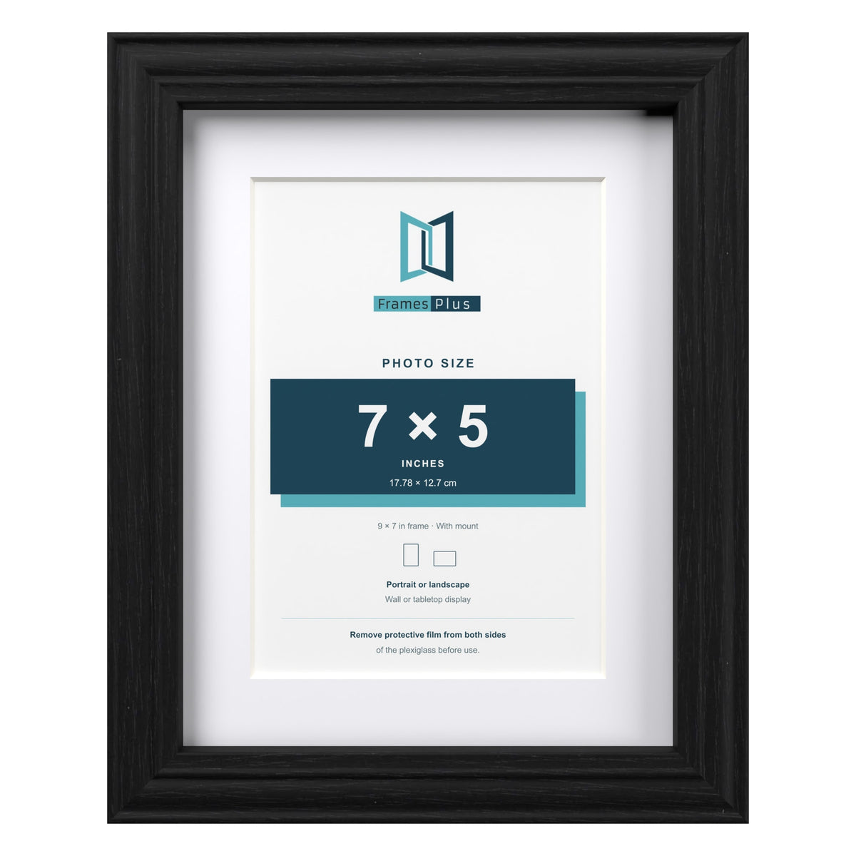Devon Black 9 x 7 inch picture frame with a white mount for a 7 x 5 inch photo