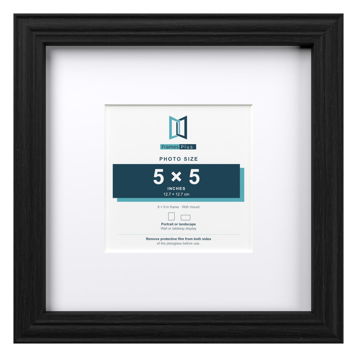 Devon Black 9 x 9 inch picture frame with a white mount for a 5 x 5 inch photo