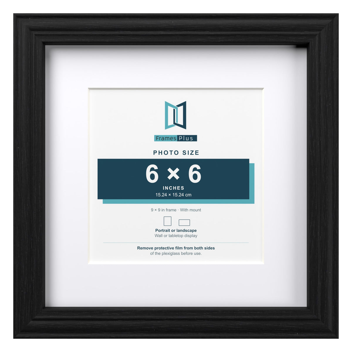 Devon Black 9 x 9 inch picture frame with a white mount for a 6 x 6 inch photo