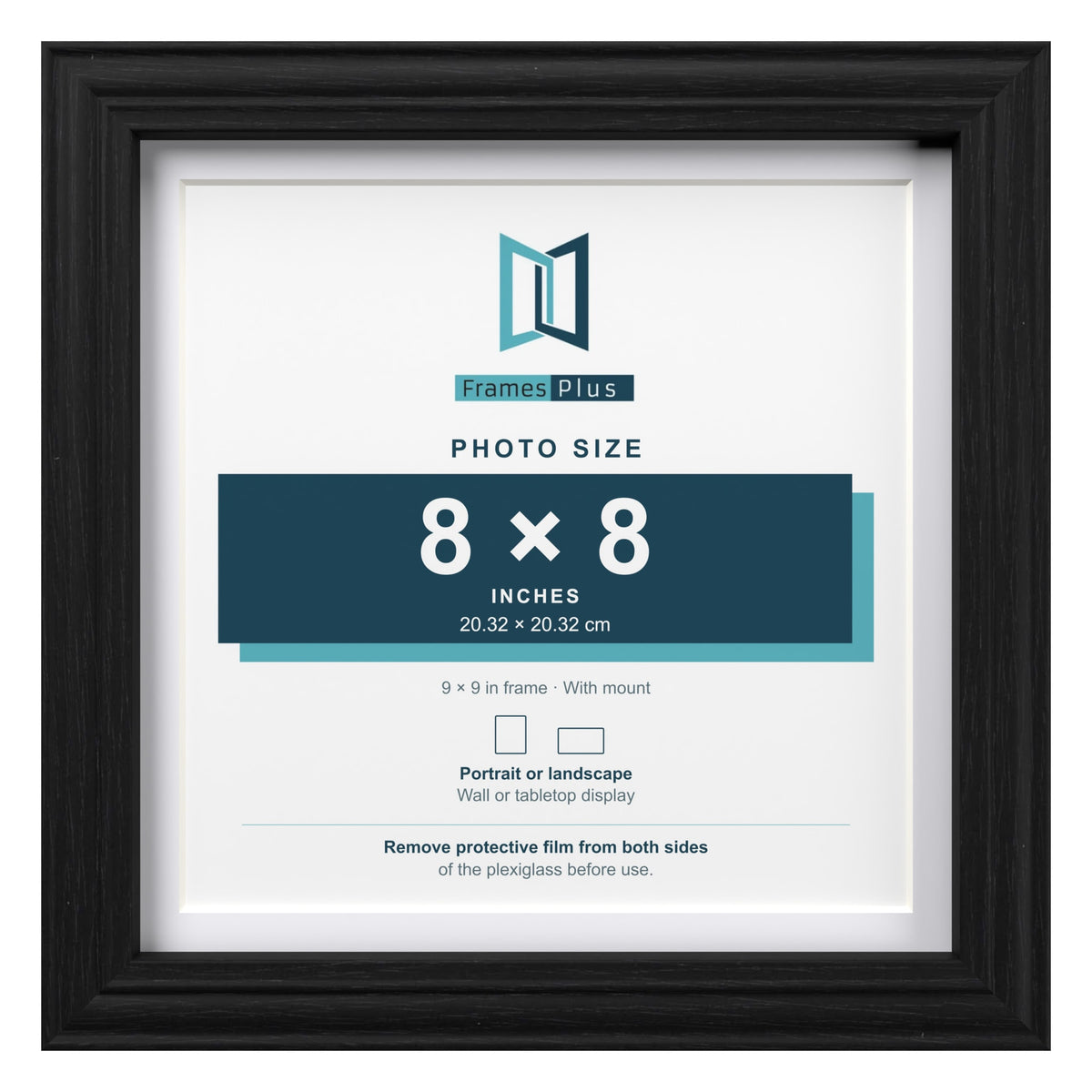 Devon Black 9 x 9 inch picture frame with a white mount for an 8 x 8 inch photo