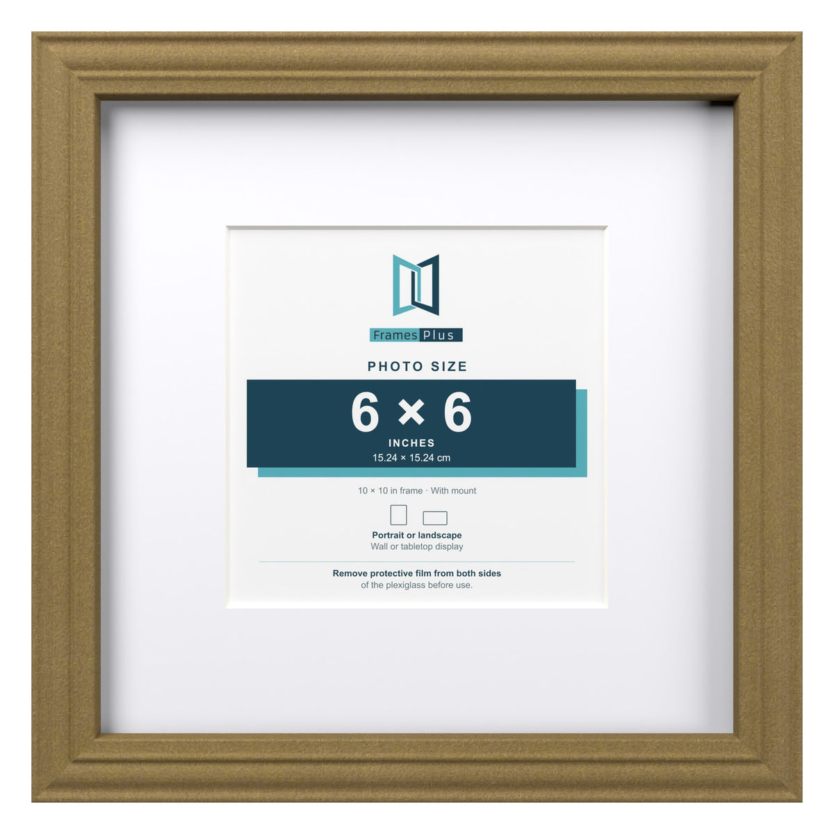 Devon Gold 10 x 10 inch picture frame with a white mount for a 6 x 6 inch photo