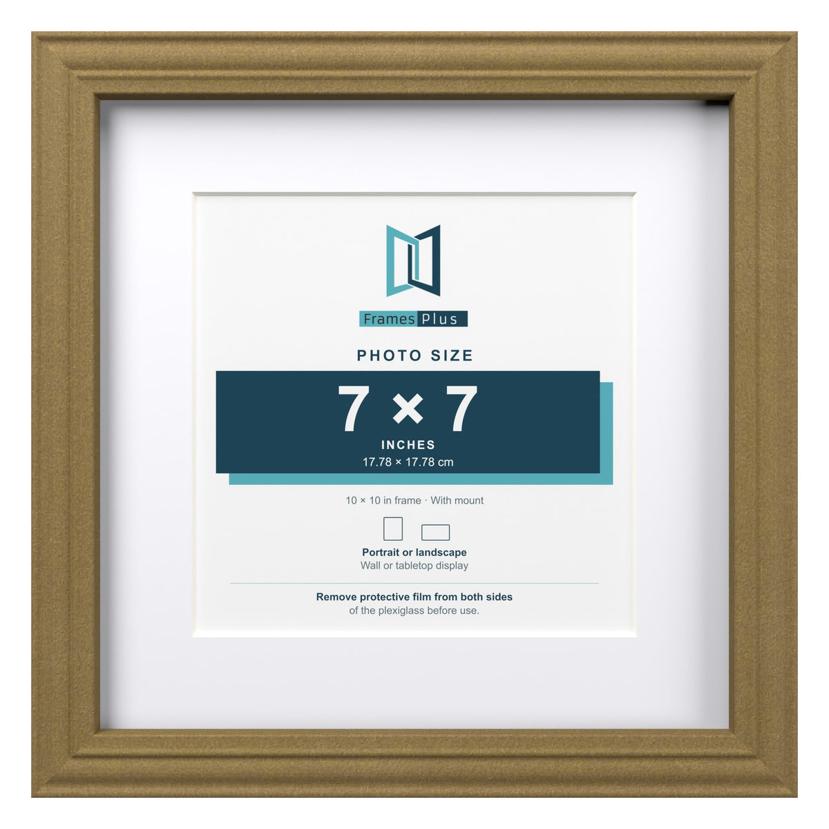 Devon Gold 10 x 10 inch picture frame with a white mount for a 7 x 7 inch photo