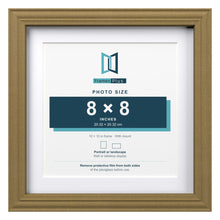 Devon Gold 10 x 10 inch picture frame with a white mount for an 8 x 8 inch photo