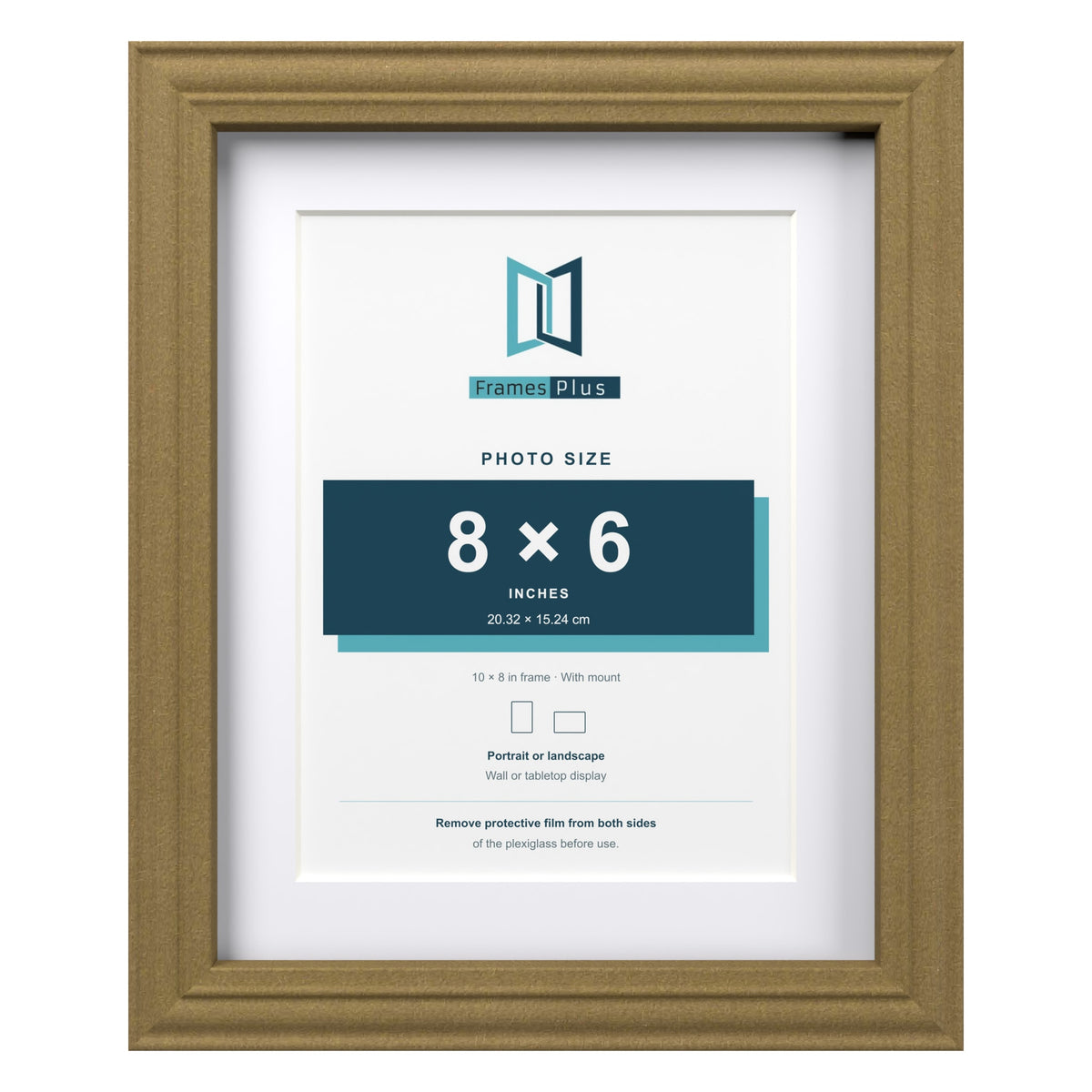 Devon Gold 10 x 8 inch picture frame with a white mount for an 8 x 6 inch photo