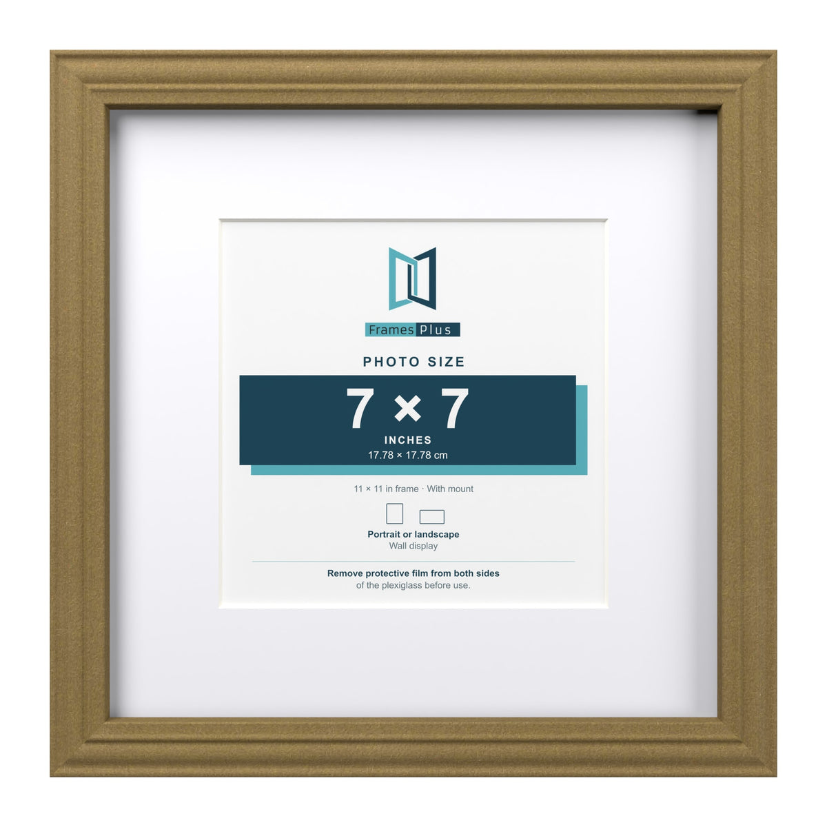 Devon Gold 11 x 11 inch picture frame with a white mount for a 7 x 7 inch photo