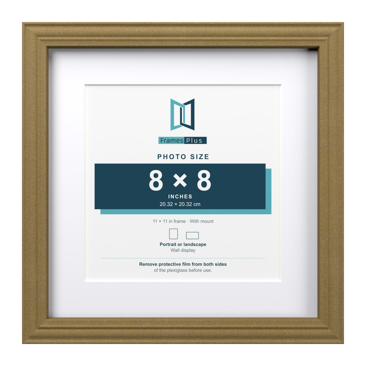 Devon Gold 11 x 11 inch picture frame with a white mount for an 8 x 8 inch photo
