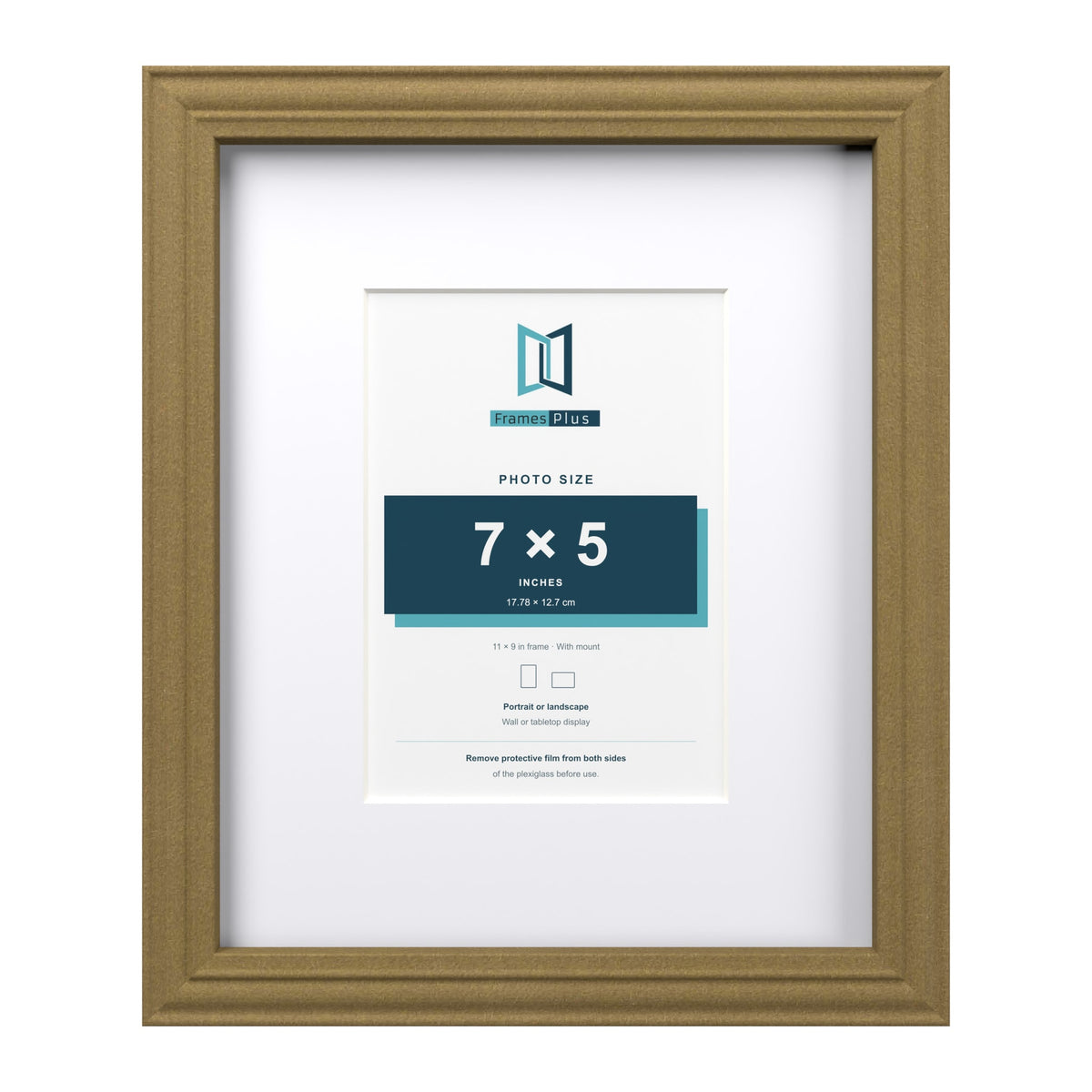 Devon Gold 11 x 9 inch picture frame with a white mount for a 7 x 5 inch photo