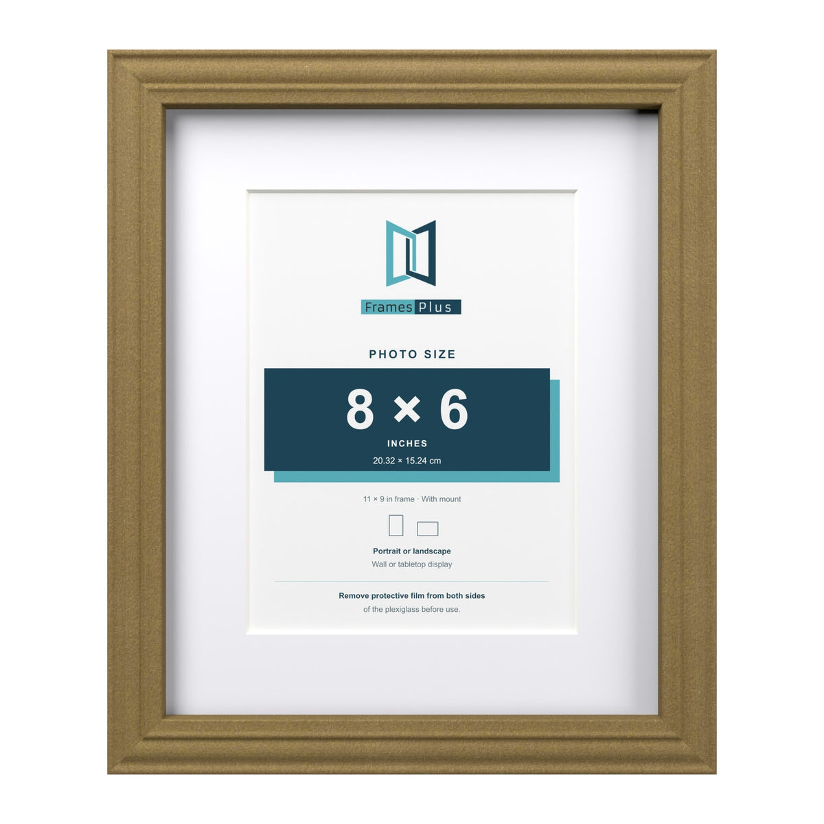 Devon Gold 11 x 9 inch picture frame with a white mount for an 8 x 6 inch photo
