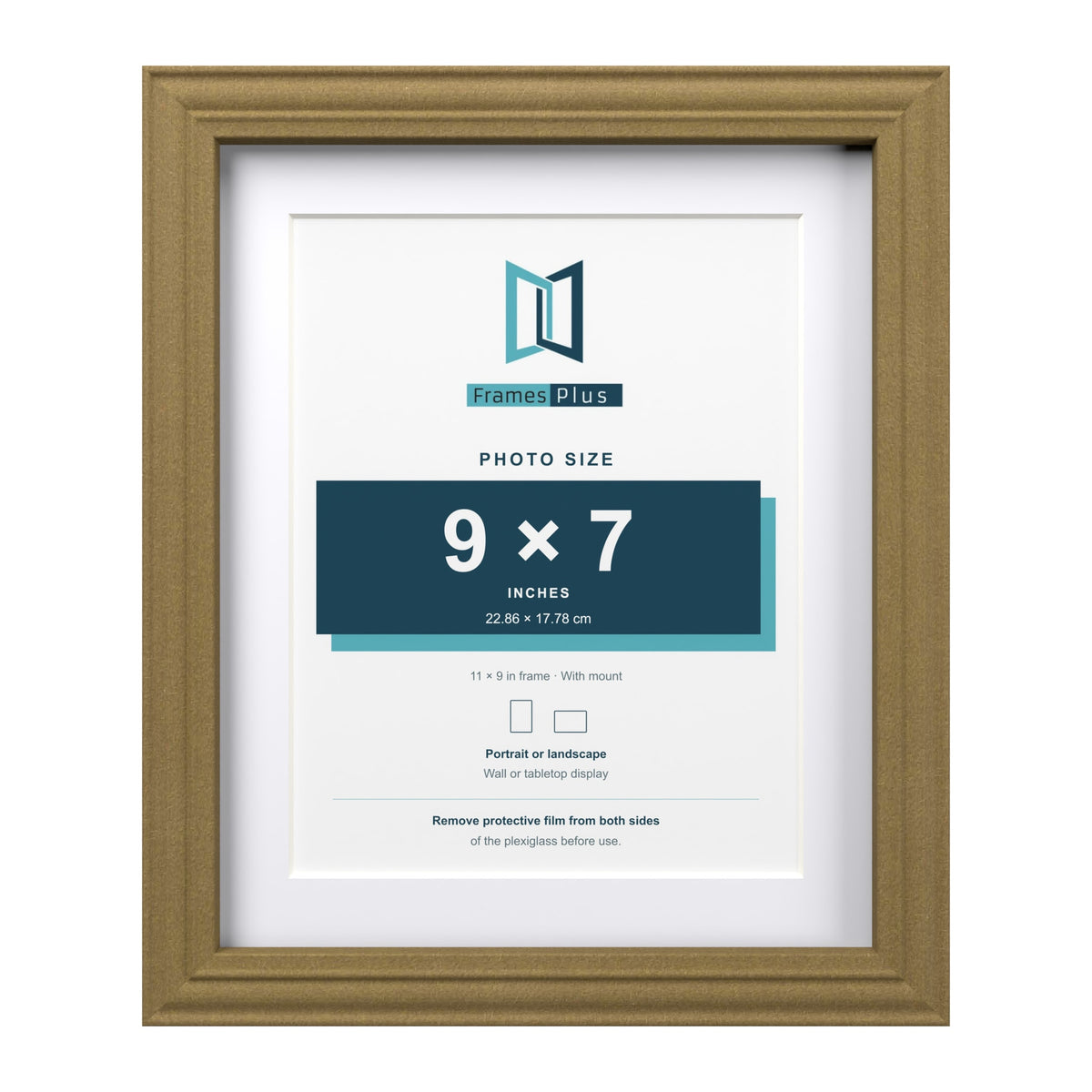 Devon Gold 11 x 9 inch picture frame with a white mount for a 9 x 7 inch photo