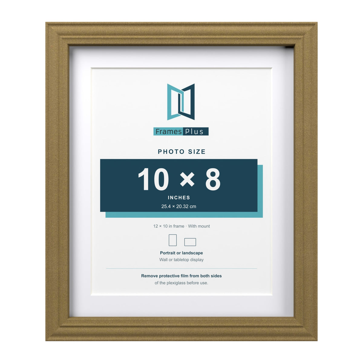 Devon Gold 12 x 10 inch picture frame with a white mount for a 10 x 8 inch photo