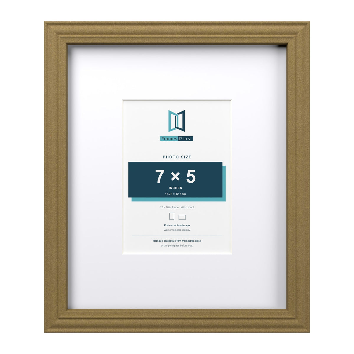 Devon Gold 12 x 10 inch picture frame with a white mount for a 7 x 5 inch photo