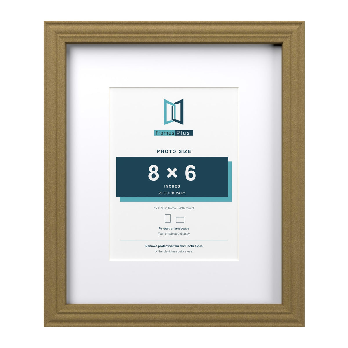 Devon Gold 12 x 10 inch picture frame with a white mount for an 8 x 6 inch photo