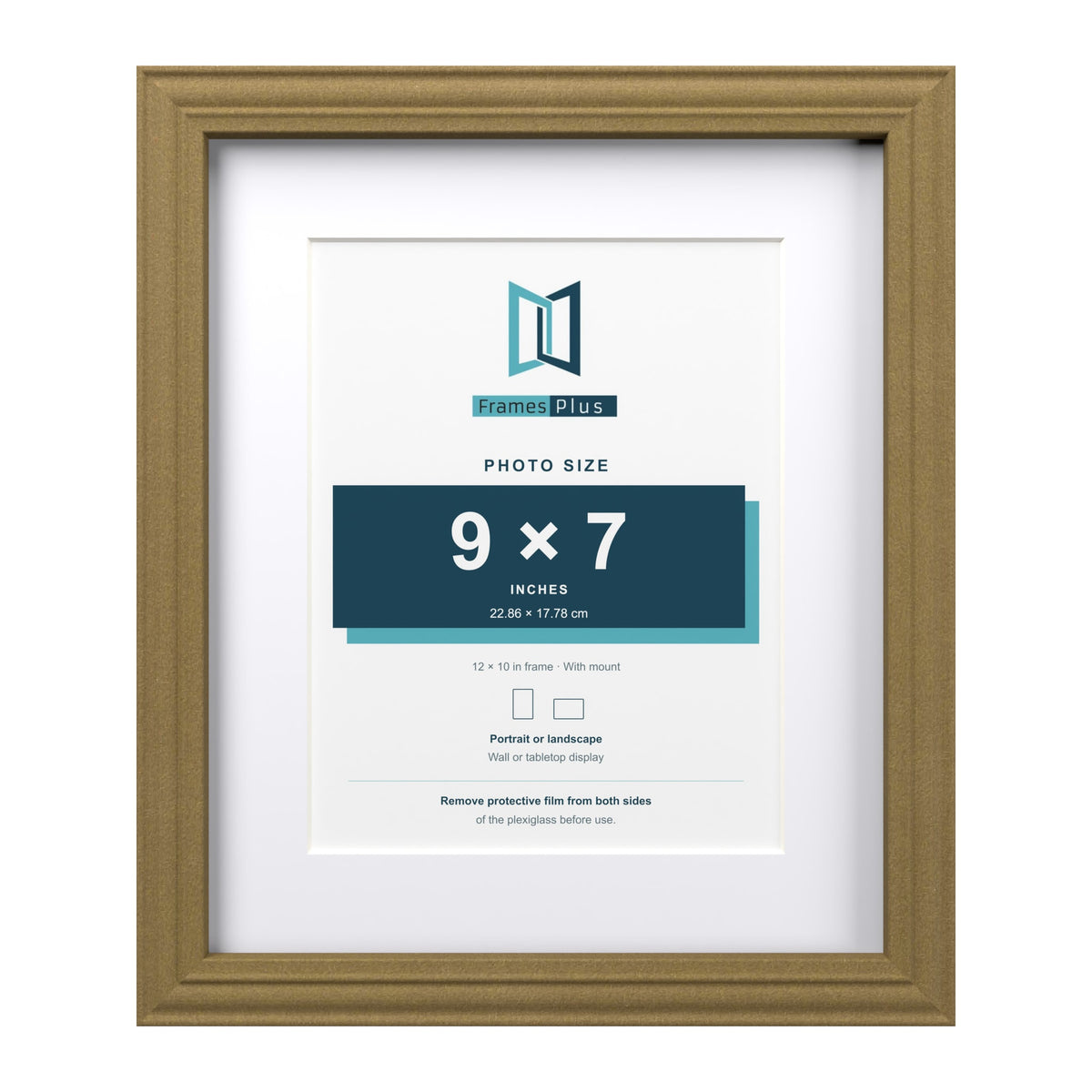 Devon Gold 12 x 10 inch picture frame with a white mount for a 9 x 7 inch photo