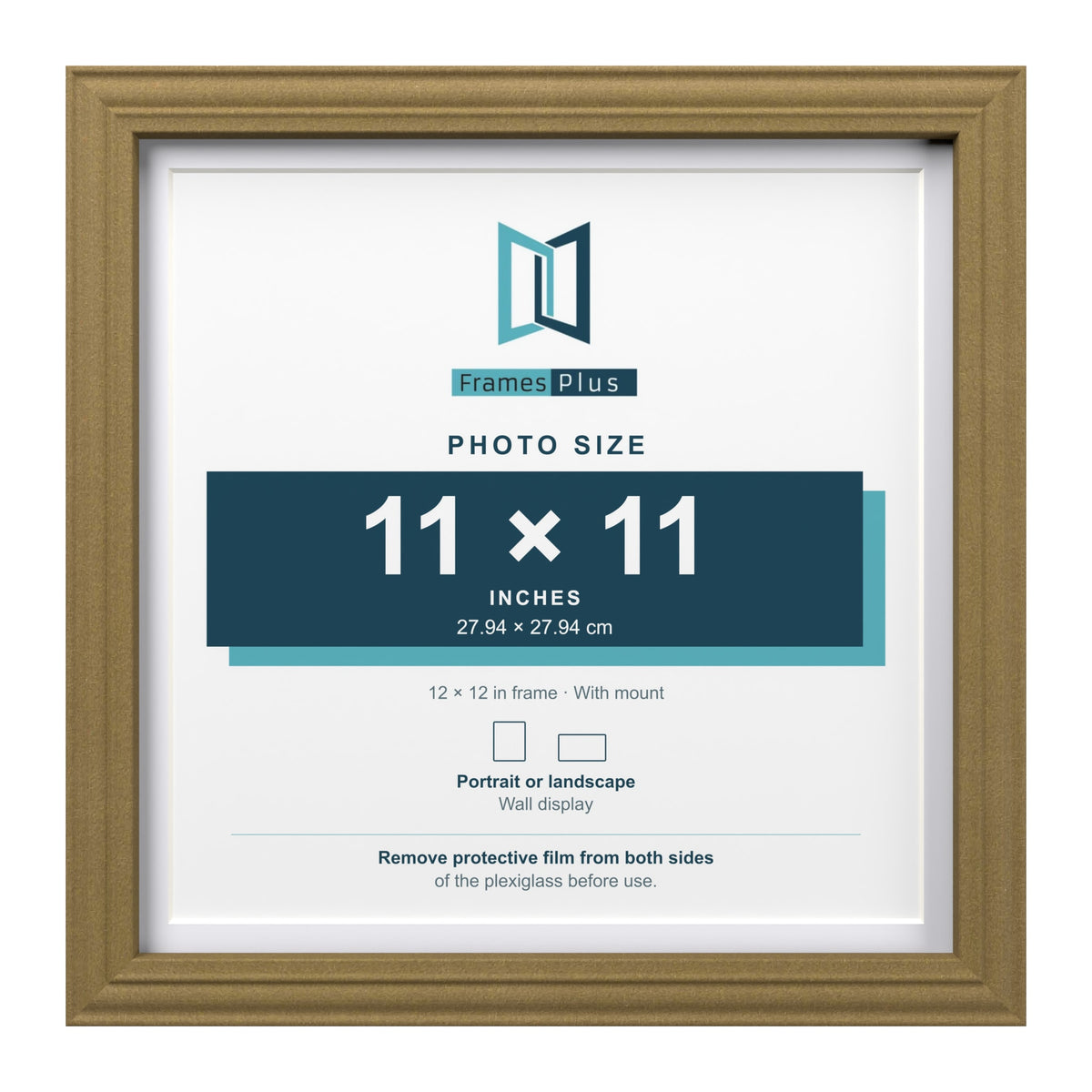 Devon Gold 12 x 12 inch picture frame with a white mount for an 11 x 11 inch photo