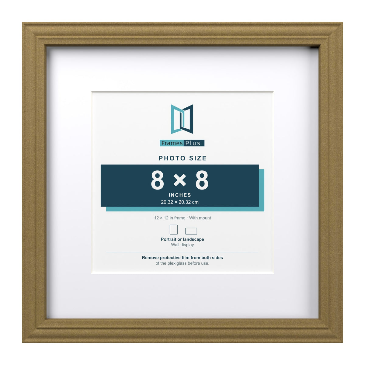 Devon Gold 12 x 12 inch picture frame with a white mount for an 8 x 8 inch photo
