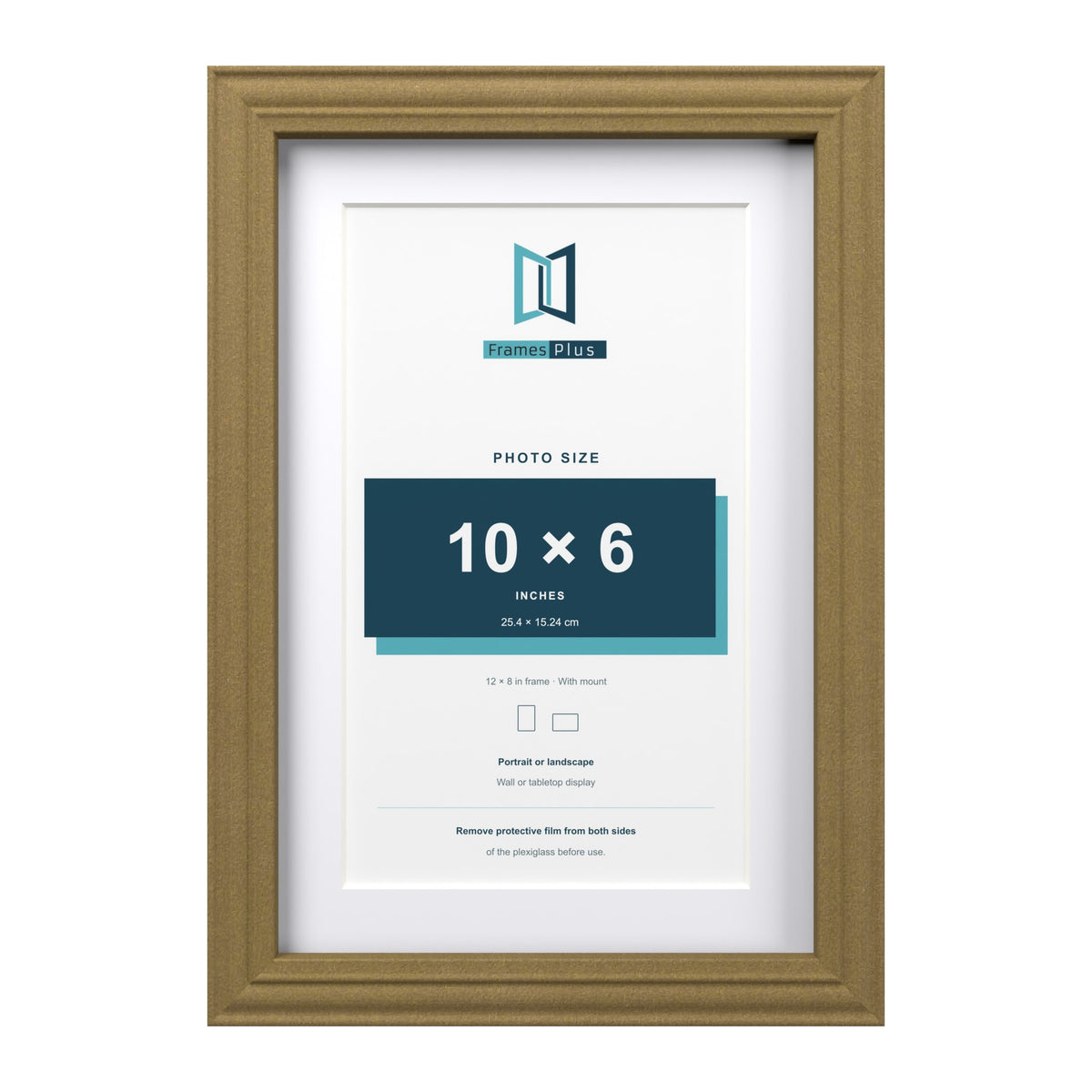 Devon Gold 12 x 8 inch picture frame with a white mount for a 10 x 6 inch photo