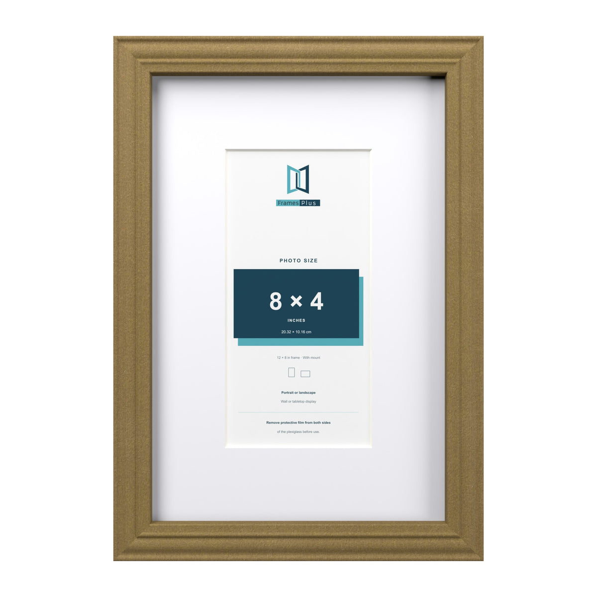 Devon Gold 12 x 8 inch picture frame with a white mount for an 8 x 4 inch photo