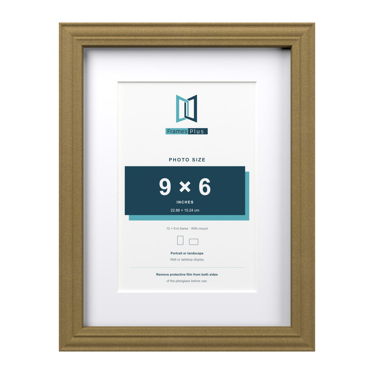Devon Gold 12 x 9 inch picture frame with a white mount for a 9 x 6 inch photo