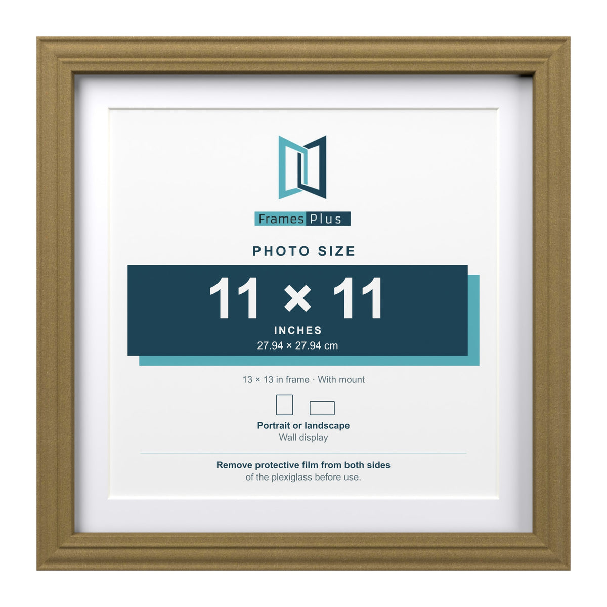 Devon Gold 13 x 13 inch picture frame with a white mount for an 11 x 11 inch photo