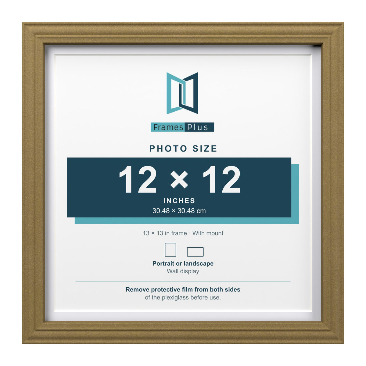 Devon Gold 13 x 13 inch picture frame with a white mount for a 12 x 12 inch photo