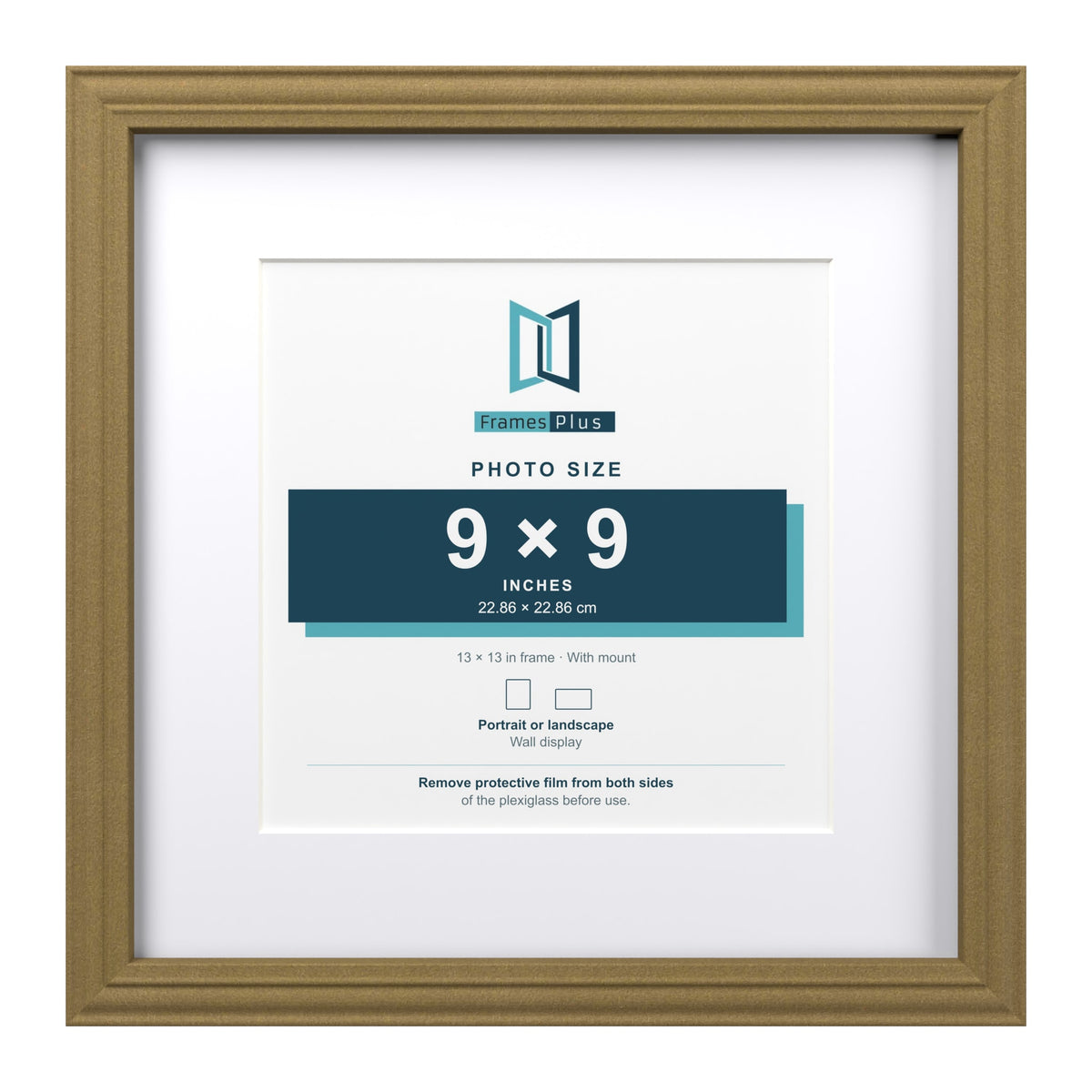 Devon Gold 13 x 13 inch picture frame with a white mount for a 9 x 9 inch photo