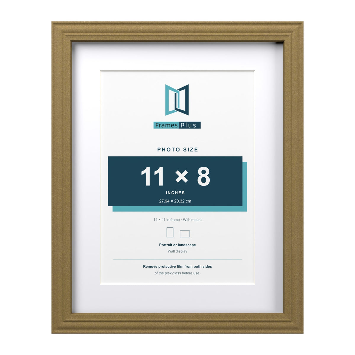 Devon Gold 14 x 11 inch picture frame with a white mount for an 11 x 8 inch photo