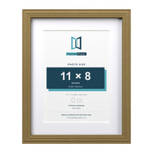 Devon Gold 14 x 11 inch picture frame with a white mount for an 11 x 8 inch photo