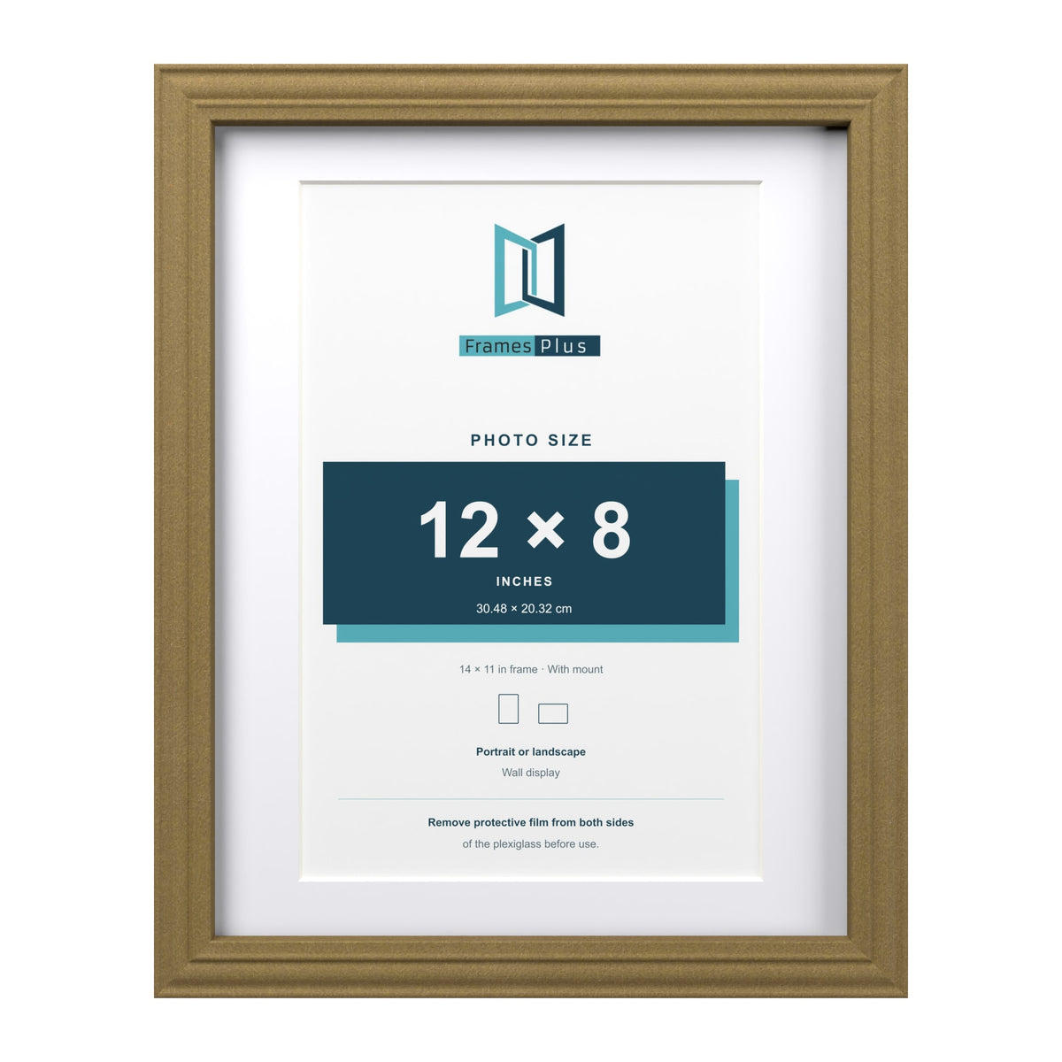 Devon Gold 14 x 11 inch picture frame with a white mount for a 12 x 8 inch photo