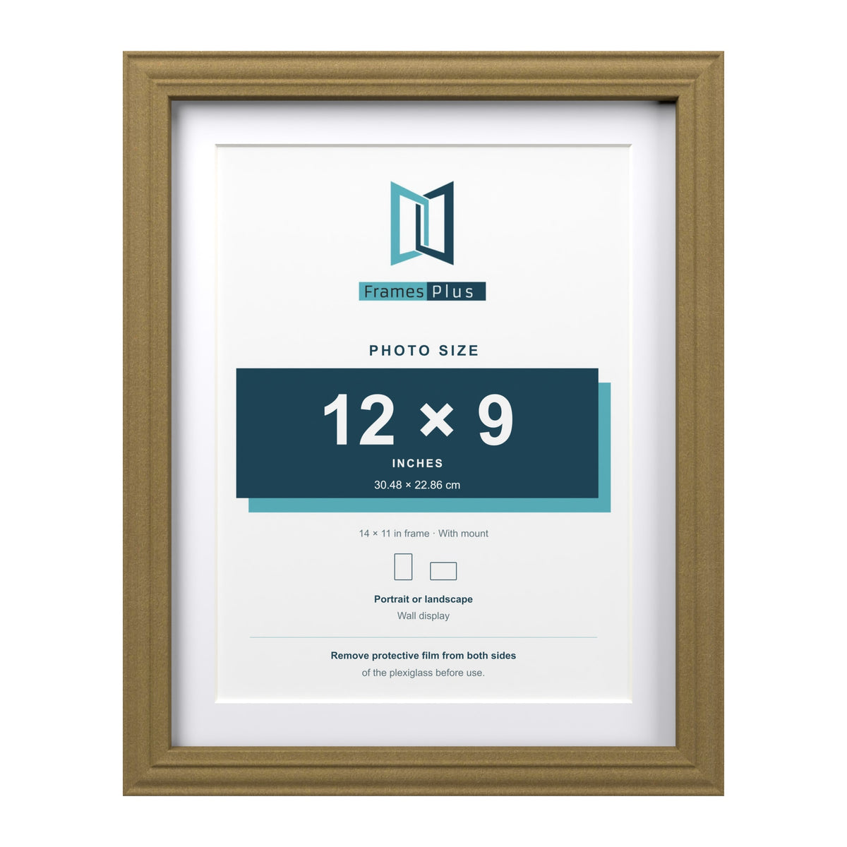 Devon Gold 14 x 11 inch picture frame with a white mount for a 12 x 9 inch photo