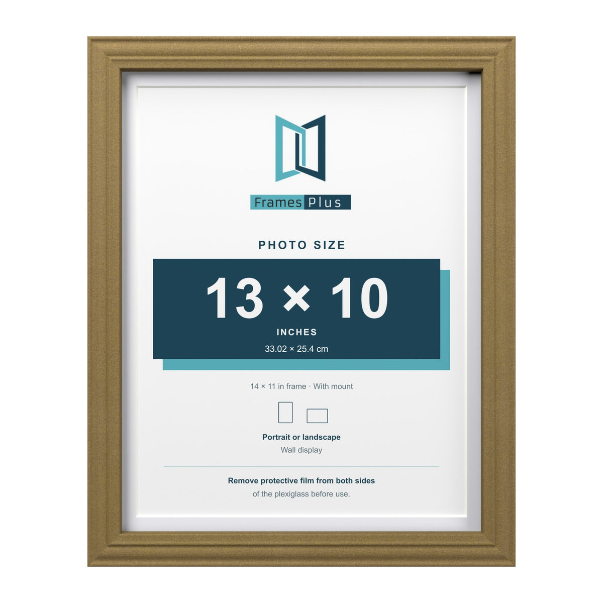 Devon Gold 14 x 11 inch picture frame with a white mount for a 13 x 10 inch photo