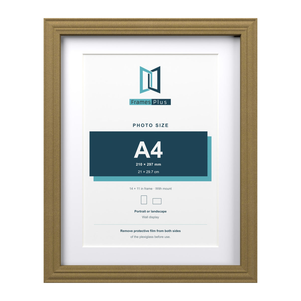 Devon Gold 14 x 11 inch picture frame with a white mount for an A4 photo