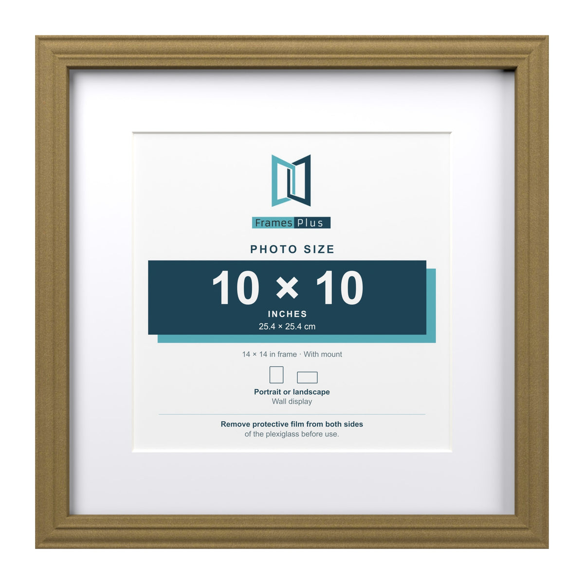 Devon Gold 14 x 14 inch picture frame with a white mount for a 10 x 10 inch photo