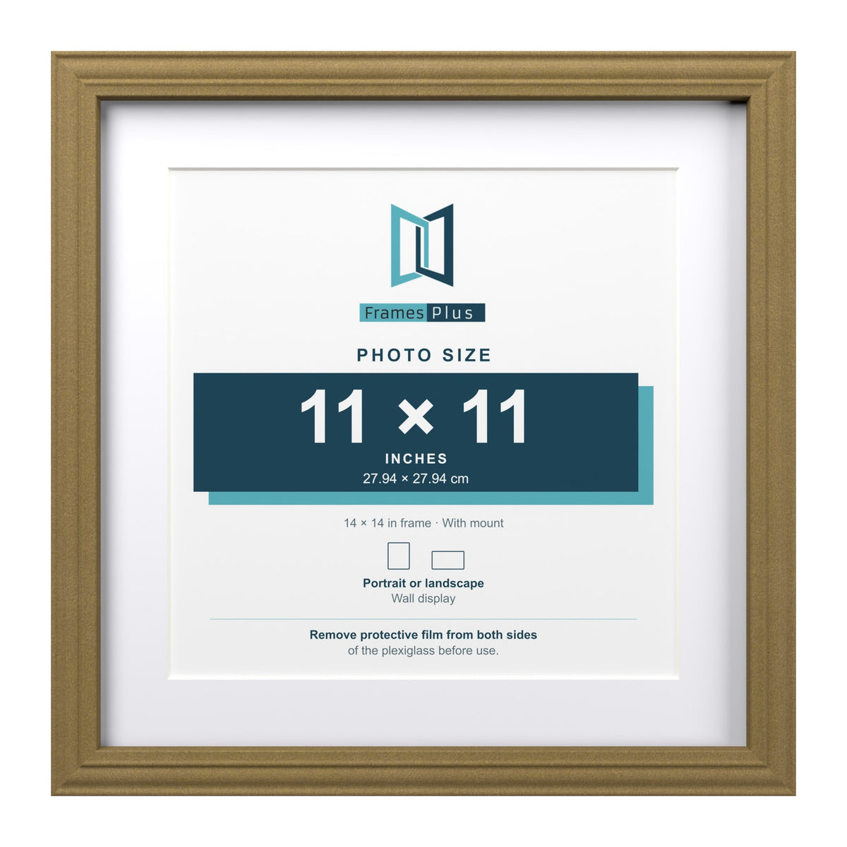 Devon Gold 14 x 14 inch picture frame with a white mount for an 11 x 11 inch photo