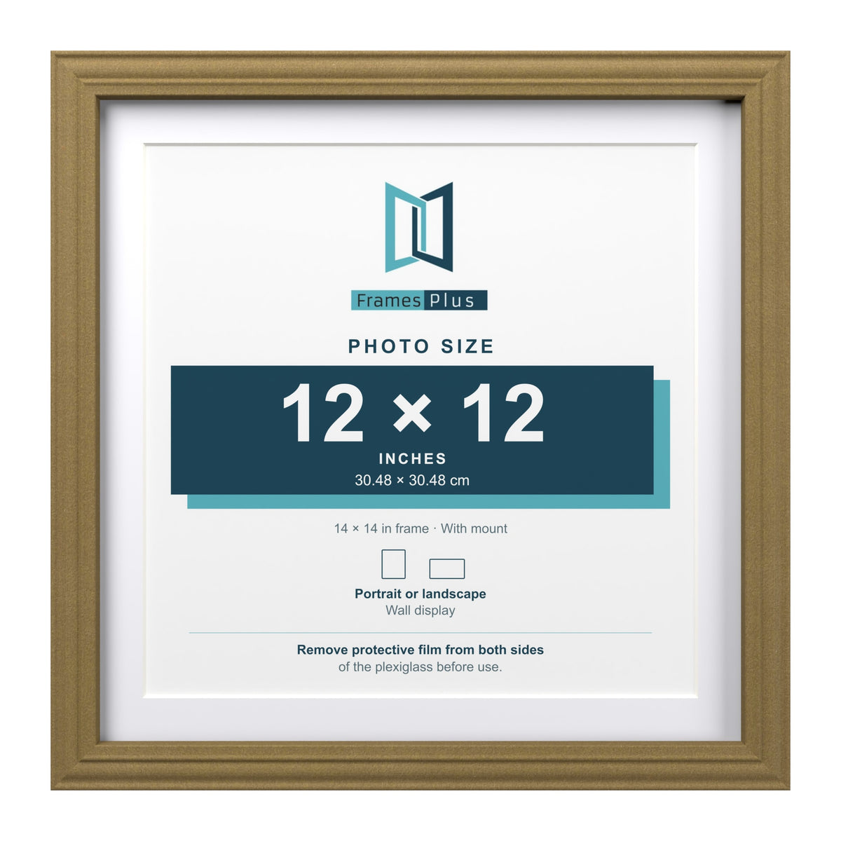 Devon Gold 14 x 14 inch picture frame with a white mount for a 12 x 12 inch photo