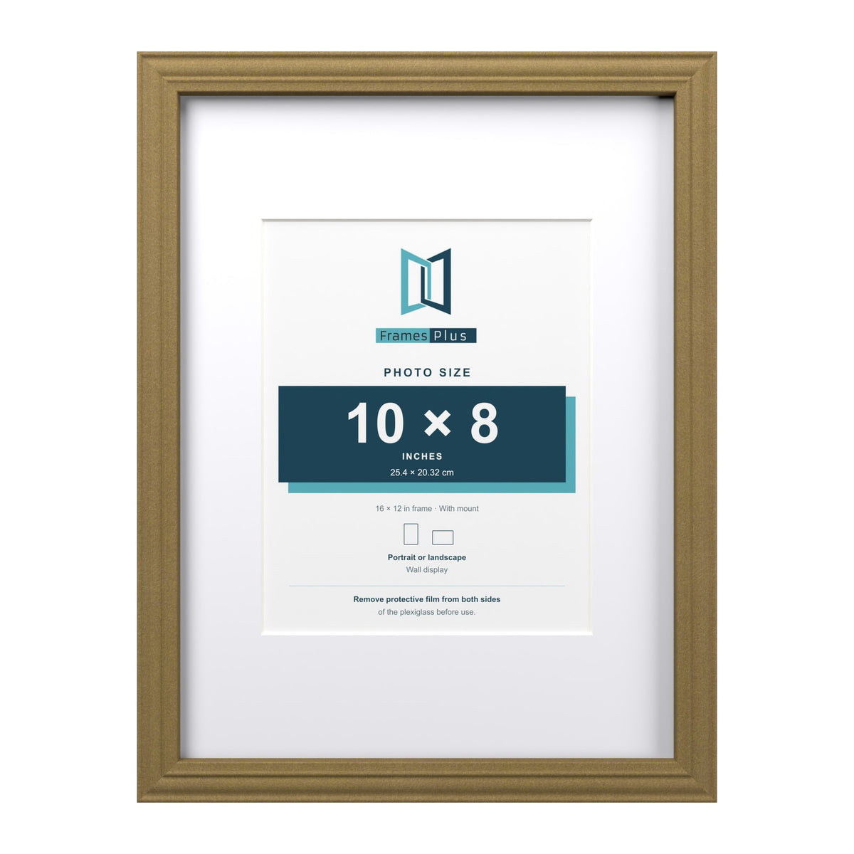 Devon Gold 16 x 12 inch picture frame with a white mount for a 10 x 8 inch photo