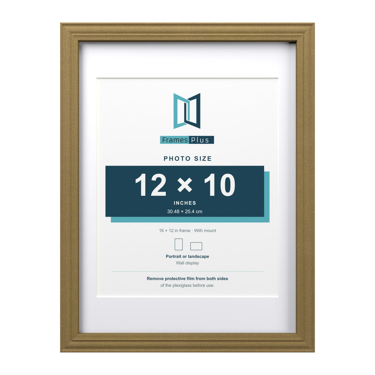 Devon Gold 16 x 12 inch picture frame with a white mount for a 12 x 10 inch photo