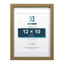 Devon Gold 16 x 12 inch picture frame with a white mount for a 12 x 10 inch photo