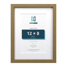 Devon Gold 16 x 12 inch picture frame with a white mount for a 12 x 8 inch photo