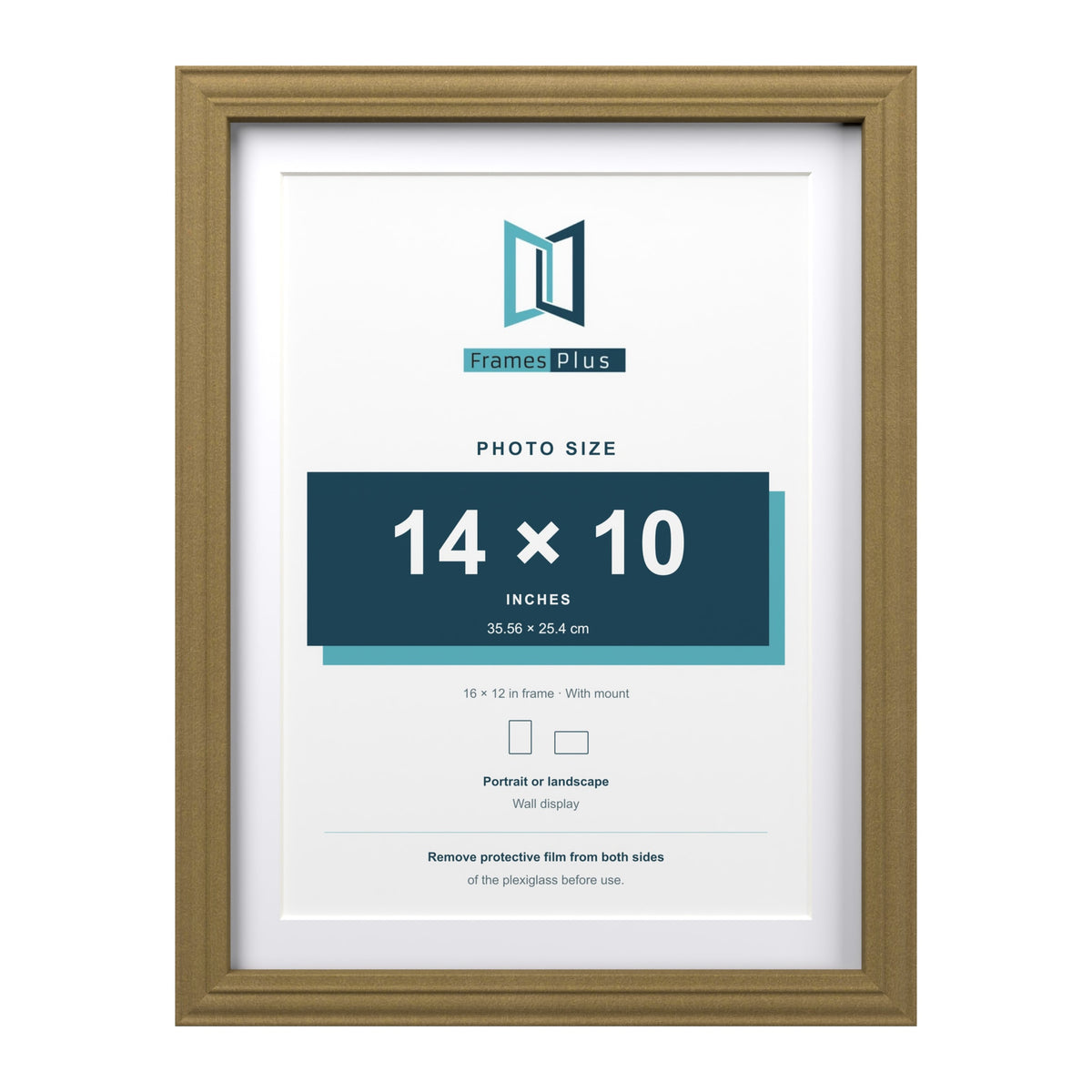 Devon Gold 16 x 12 inch picture frame with a white mount for a 14 x 10 inch photo